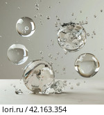 Abstract Glass Balls Shatter When Collided. Стоковое AI-изображение, AI-художник Кирилл Черезов / Фотобанк Лори