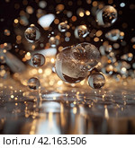 Abstract Glass Balls Shatter When Collided. Стоковое AI-изображение, AI-художник Кирилл Черезов / Фотобанк Лори