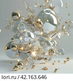 Abstract Glass Balls Shatter When Collided. Стоковое AI-изображение, AI-художник Кирилл Черезов / Фотобанк Лори