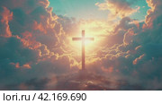 Cross aglow in Easter evening light Resurrection Radiance: Стоковое AI-видео, аниматор Mihail Mihaylov / Фотобанк Лори