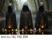 View of mysterious entities on a foggy lake, fantasy,Generative AI. Стоковое AI-изображение, AI-художник Анна Кривицкая / Фотобанк Лори