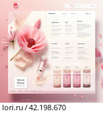 The design of the user interface of the cosmetics store with beautiful Korean-style lipsticks and blush, tablet interface, Landing page. Generated by AI. Стоковое AI-изображение, AI-художник Ярославский Максим / Фотобанк Лори