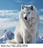 White polar wolf in winter among the snow,Generative AI. Стоковое AI-изображение, AI-художник Анна Кривицкая / Фотобанк Лори