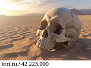 Human skull in desert. Generate Ai. Стоковое AI-изображение, AI-художник Иван Рябоконь / Фотобанк Лори