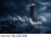 Storm at night lighthouse. Generate Ai. Стоковое AI-изображение, AI-художник Иван Рябоконь / Фотобанк Лори