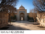 View of the Bab-i-Islam Gate and the alley to the Bahauddin Naqshbandi Memorial Complex on a sunny day, Bukhara, Uzbekistan. Стоковое фото, фотограф Ula Ulachka / Фотобанк Лори