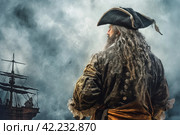 Old pirate aboard pirate ship. Generate Ai. Стоковое AI-изображение, AI-художник Иван Рябоконь / Фотобанк Лори