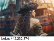 Pirate cute woman aboard pirate ship. Generate Ai. Стоковое AI-изображение, AI-художник Иван Рябоконь / Фотобанк Лори