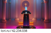 Robot Preacher on the Podium: The Voice of the Future and the Technological Message. Стоковое AI-видео, аниматор Юрий Поздников / Фотобанк Лори