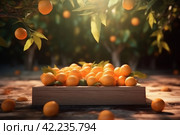 Box tangerines food. Generate Ai. Стоковое AI-изображение, AI-художник Иван Рябоконь / Фотобанк Лори
