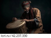 Man drum folk hands. Generate Ai. Стоковое AI-изображение, AI-художник Иван Рябоконь / Фотобанк Лори