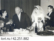 Н.С. Хрущев на свадьбе космонавта № 3 Андрияна Николаева и космонавта № 6 Валентины Терешковой. Москва, 3 ноября 1963 года, Редакционное фото, фотограф Сергей Елизарьев / Фотобанк Лори