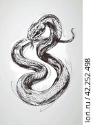 A sketch of a Tattoo in the form of a Snake. T-shirt apparel print design. Стоковое AI-изображение, AI-художник Ирина Ручушкина / Фотобанк Лори