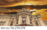 Opera Garnier (Garnier Palace) against the background of the sunset, Paris, France. (2024 год). Стоковое видео, видеограф Владимир Журавлев / Фотобанк Лори
