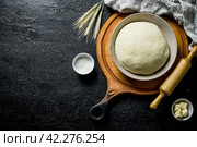 Dough in a bowl on a cutting Board. Стоковое фото, фотограф Артем Шадрин / Фотобанк Лори