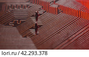 Abstract pattern of copper conductive tracks on a computer motherboard close-up. Стоковое видео, видеограф Mixail59 / Фотобанк Лори