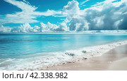 Azure beach landscape, sea beauty, Images for Booklets, advertising of Travel agencies. Стоковое AI-изображение, AI-художник Ирина Ручушкина / Фотобанк Лори