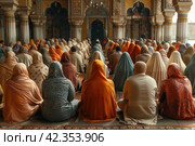 A Gathering of Believers in Prayer for Peace: Spiritual Unity Against a Common Call for Harmony and Well-Being. Стоковое AI-изображение, AI-художник Юрий Поздников / Фотобанк Лори