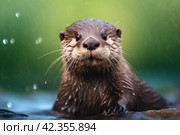 Furry Otter animal background. Generate Ai. Стоковое AI-изображение, AI-художник Иван Рябоконь / Фотобанк Лори