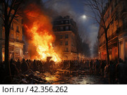 Dramatic Paris demonstration fire. Generate Ai. Стоковое AI-изображение, AI-художник Иван Рябоконь / Фотобанк Лори