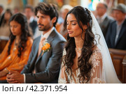 Wedding Wedding in the Church: A Sacred Union Under the Prayers of Friends and Relatives. Стоковое AI-изображение, AI-художник Юрий Поздников / Фотобанк Лори