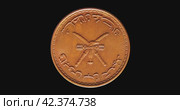 Aверс монеты Омана 10 байз 2008 года на черном фоне. Бесшовная анимация. Obverse of Oman coin 10 baisa 2008, isolated in black background. Seamless animation in 4k resolution video. Стоковая анимация, аниматор Александр Кузнецов / Фотобанк Лори