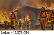 Firefighters rescue dogs from flames. Стоковое AI-видео, аниматор Юрий Поздников / Фотобанк Лори
