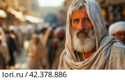 A pilgrim makes a religious journey to Mecca for rituals and prayers. Стоковое AI-изображение, AI-художник Юрий Поздников / Фотобанк Лори