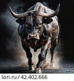 Big bull close-up. Стоковое AI-изображение, AI-художник RamA / Фотобанк Лори