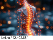 Lumbar and cervical spine hernia, woman suffering from backache, spondylosis of the intervertebral disc, health problems concept, AI Generated. Стоковое AI-изображение, AI-художник Станислав Тарко / Фотобанк Лори
