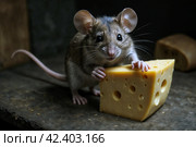 Mouse and cheese. Стоковое AI-изображение, AI-художник RamA / Фотобанк Лори