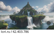 Cliff Hanging Floating Island. Generative AI. Стоковое AI-видео, аниматор Ильин Сергей / Фотобанк Лори