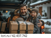 A lot of boxes, the family is moving to a new apartment,    Generative AI. Стоковое AI-изображение, AI-художник Анна Кривицкая / Фотобанк Лори