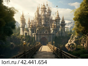 Imposing Knight look at castle. Generate Ai. Стоковое AI-изображение, AI-художник Иван Рябоконь / Фотобанк Лори