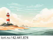 Serene Lighthouse morning background. Generate Ai. Стоковое AI-изображение, AI-художник Иван Рябоконь / Фотобанк Лори