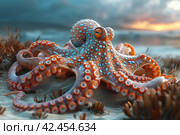 Octopus in the sea. ,    Generative AI. Стоковое AI-изображение, AI-художник Анна Кривицкая / Фотобанк Лори