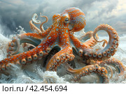 Octopus in the sea. ,    Generative AI. Стоковое AI-изображение, AI-художник Анна Кривицкая / Фотобанк Лори