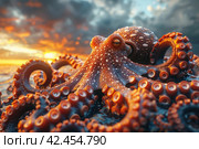 Octopus in the sea. ,    Generative AI. Стоковое AI-изображение, AI-художник Анна Кривицкая / Фотобанк Лори
