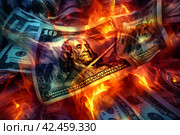 Burning dollars fire. Generate AI. Стоковое AI-изображение, AI-художник Иван Рябоконь / Фотобанк Лори
