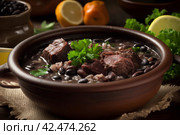 Feijoada brazilian food bowl. Generate Ai. Стоковое AI-изображение, AI-художник Иван Рябоконь / Фотобанк Лори