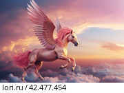 Pink pegasus flying. Generate Ai. Стоковое AI-изображение, AI-художник Иван Рябоконь / Фотобанк Лори