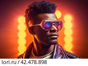 Black man synth wave portrait. Generate Ai. Стоковое AI-изображение, AI-художник Иван Рябоконь / Фотобанк Лори