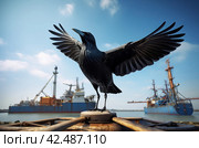 Black bird reaches up. Generate ai. Стоковое AI-изображение, AI-художник Иван Рябоконь / Фотобанк Лори
