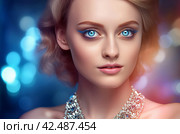 Woman with deep blue eyes. Generate ai. Стоковое AI-изображение, AI-художник Иван Рябоконь / Фотобанк Лори