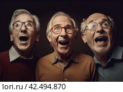 Portrait of excited elderly men hearing sounds. Generate ai. Стоковое AI-изображение, AI-художник Иван Рябоконь / Фотобанк Лори