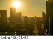 Panoramic top view of Nurzhol Boulevard, skyscrapers and cultural and business center of Astana. Republic of Kazakhstan (2023 год). Стоковое фото, фотограф Евгений Ткачёв / Фотобанк Лори