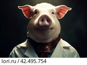 Anthropomorphic pig wearing doctor medical uniform. Generate ai. Стоковое AI-изображение, AI-художник Иван Рябоконь / Фотобанк Лори