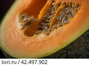 Melon half closeup fruit. Generate Ai. Стоковое AI-изображение, AI-художник Иван Рябоконь / Фотобанк Лори