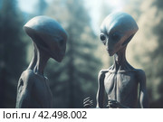 Fantasy aliens talking to each other. Generate ai. Стоковое AI-изображение, AI-художник Иван Рябоконь / Фотобанк Лори