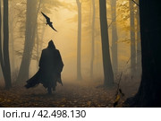 Dark grim angel walks in mystic forest. Generate ai. Стоковое AI-изображение, AI-художник Иван Рябоконь / Фотобанк Лори